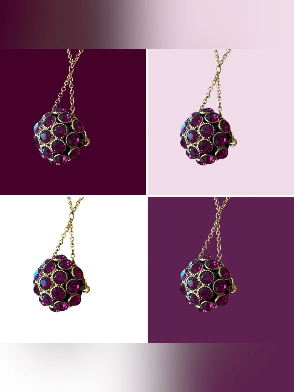 Vintage Victorian inspired Gold-Tone Necklace w/ Vibrant Fuchsia Crystal Pendant